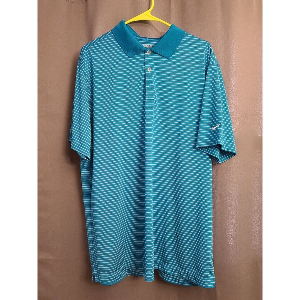 Nike Blue/White Striped Golf Polo Dri Fit Standard Fit 585748-413 Size XL
